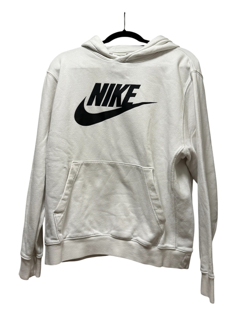 Nike Men's White Hoodie with Black Swoosh Logo